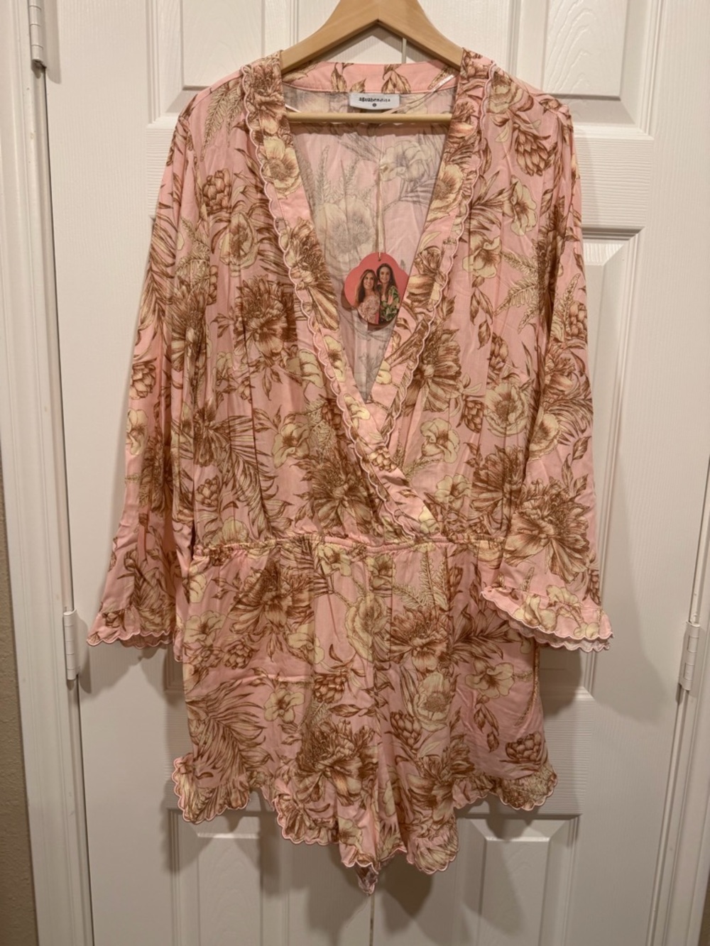 Agua Bendita Pink and Brown Floral Ruffle Romper